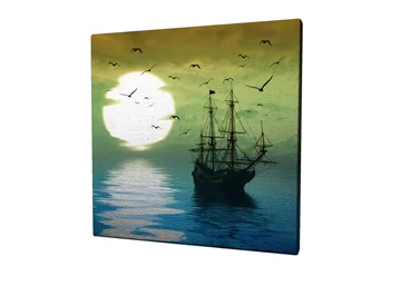 Canvastavla 45x45 cm - Skepp på spegelblanka vattenytor under en stämningsfull solnedgång - Mörkblå / Grön / Vit - Inredning - Tavlor & posters - Canvastavla