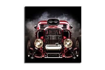 Canvastavla 45x45 cm - Skimrande röd klassisk bil med kraftfull design - Röd / Silver / Svart - Inredning - Tavlor & posters - Canvastavla