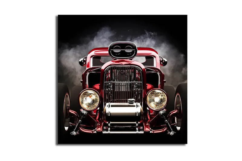 Canvastavla 45x45 cm - Skimrande röd klassisk bil med kraftfull design - Röd / Silver / Svart - Inredning - Tavlor & posters - Canvastavla