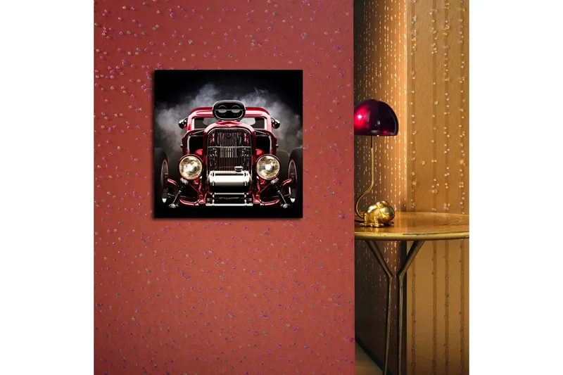 Canvastavla 45x45 cm - Skimrande röd klassisk bil med kraftfull design - Röd / Silver / Svart - Inredning - Tavlor & posters - Canvastavla
