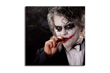 Canvastavla 45x45 cm - Skrämmande karaktär med clownsmink och cigarr - Vit / Svart / Röd - Inredning - Tavlor & posters - Canvastavla