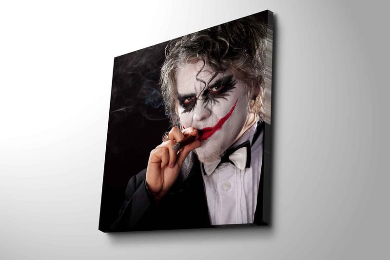 Canvastavla 45x45 cm - Skrämmande karaktär med clownsmink och cigarr - Vit / Svart / Röd - Inredning - Tavlor & posters - Canvastavla