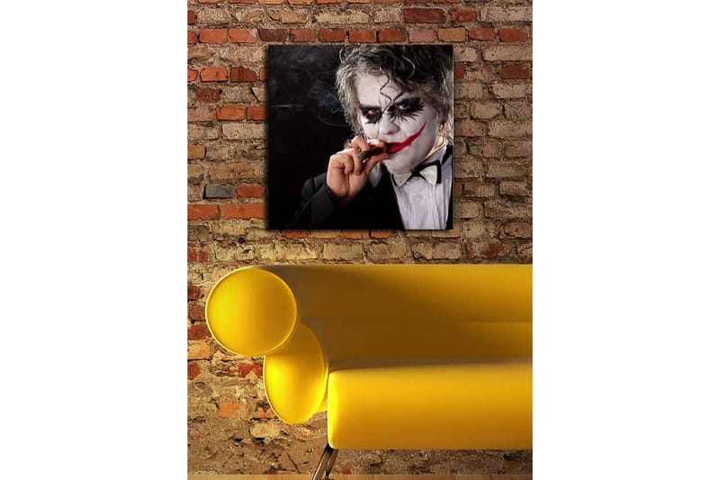 Canvastavla 45x45 cm - Skrämmande karaktär med clownsmink och cigarr - Vit / Svart / Röd - Inredning - Tavlor & posters - Canvastavla