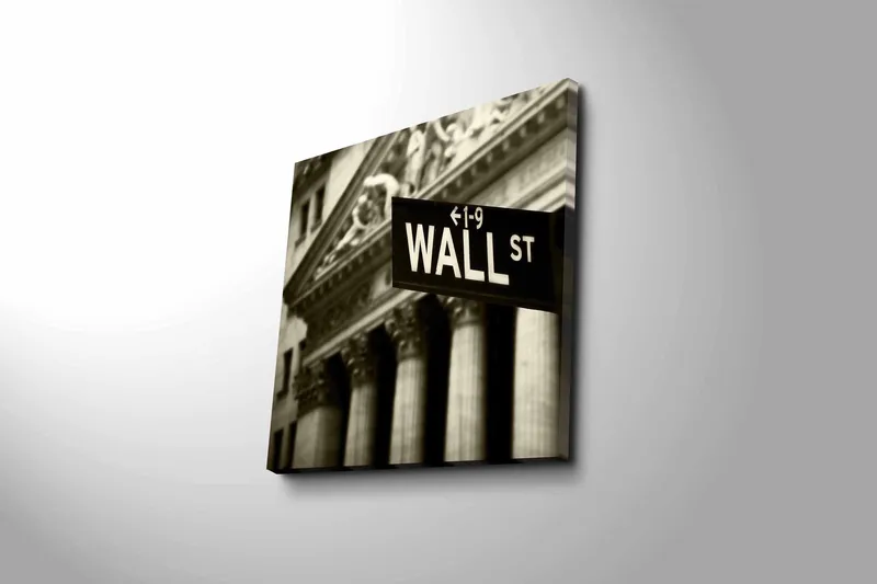 Canvastavla 45x45 cm - Skylt med texten WALL ST i fokus - Svart / Vitt / Grått - Inredning - Tavlor & posters - Canvastavla