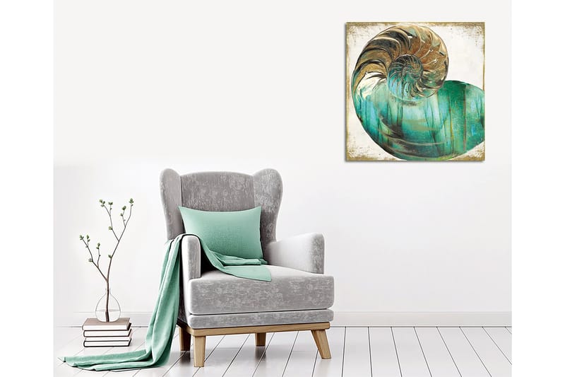Canvastavla 45x45 cm - Snäcka med spiralformad struktur och turkosa nyanser - Turkos / Guld / Vit - Inredning - Tavlor & posters - Canvastavla