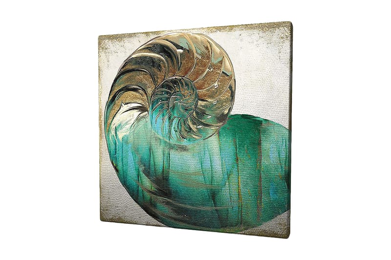 Canvastavla 45x45 cm - Snäcka med spiralformad struktur och turkosa nyanser - Turkos / Guld / Vit - Inredning - Tavlor & posters - Canvastavla
