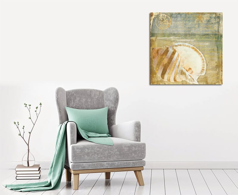Canvastavla 45x45 cm - Snäcka med subtila detaljer och texturer - Beige / Blå / Grön - Inredning - Tavlor & posters - Canvastavla