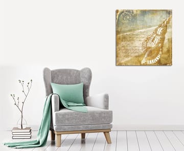 Canvastavla 45x45 cm - Snäcka med vintage-inspirerad bakgrund och handskriven text - Beige / Brun / Ljusblå - Inredning - Tavlor & posters - Canvastavla