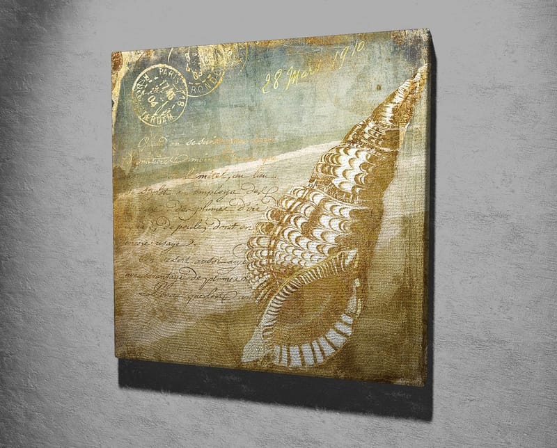 Canvastavla 45x45 cm - Snäcka med vintage-inspirerad bakgrund och handskriven text - Beige / Brun / Ljusblå - Inredning - Tavlor & posters - Canvastavla