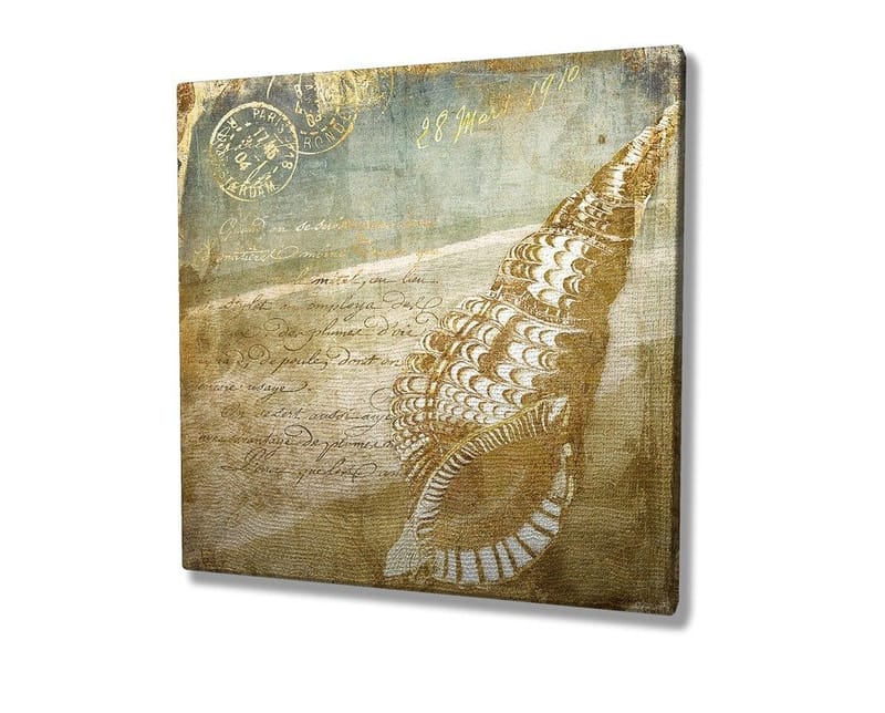 Canvastavla 45x45 cm - Snäcka med vintage-inspirerad bakgrund och handskriven text - Beige / Brun / Ljusblå - Inredning - Tavlor & posters - Canvastavla