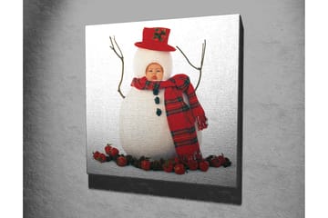 Canvastavla 45x45 cm - Snögubbe med röd hatt och scarf, omgiven av tomtar - Vit / Röd / Svart - Inredning - Tavlor & posters - Canvastavla