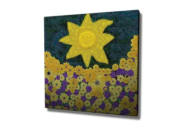 Canvastavla 45x45 cm - Solig blomsteräng med färgglada blommor - Gul / Lila / Grön - Inredning - Tavlor & posters - Canvastavla