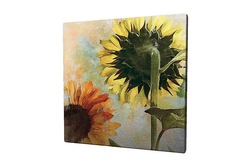 Canvastavla 45x45 cm - Solrosor i livfulla färger, Gult / Orange / Gr�önt