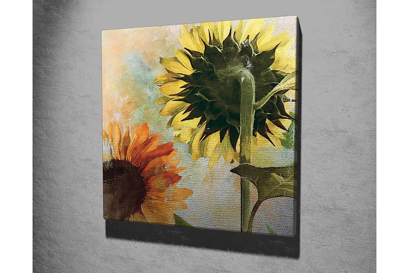 Canvastavla 45x45 cm - Solrosor i livfulla färger - Gult / Orange / Grönt - Inredning - Tavlor & posters - Canvastavla