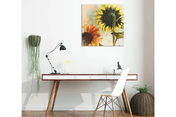 Canvastavla 45x45 cm - Solrosor i livfulla färger - Gult / Orange / Grönt - Inredning - Tavlor & posters - Canvastavla