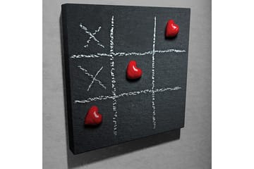 Canvastavla 45x45 cm - Spelplan för tre i rad med hjärtan som spelpjäser - Röd / Vit / Svart - Inredning - Tavlor & posters - Canvastavla