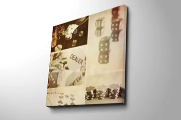 Canvastavla 45x45 cm - Spelrelaterad komposition med tärningar och spelmarker - Grå / Vit / Beige - Inredning - Tavlor & posters - Canvastavla