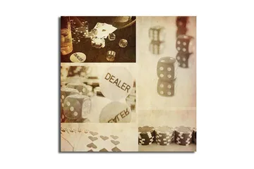 Canvastavla 45x45 cm - Spelrelaterad komposition med tärningar och spelmarker - Grå / Vit / Beige - Inredning - Tavlor & posters - Canvastavla