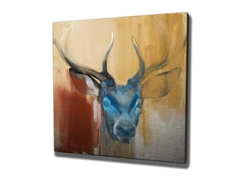Canvastavla 45x45 cm - Ståtlig hjort med blått huvud och majestätiska horn - Blå / Brun / Beige - Inredning - Tavlor & posters - Canvastavla