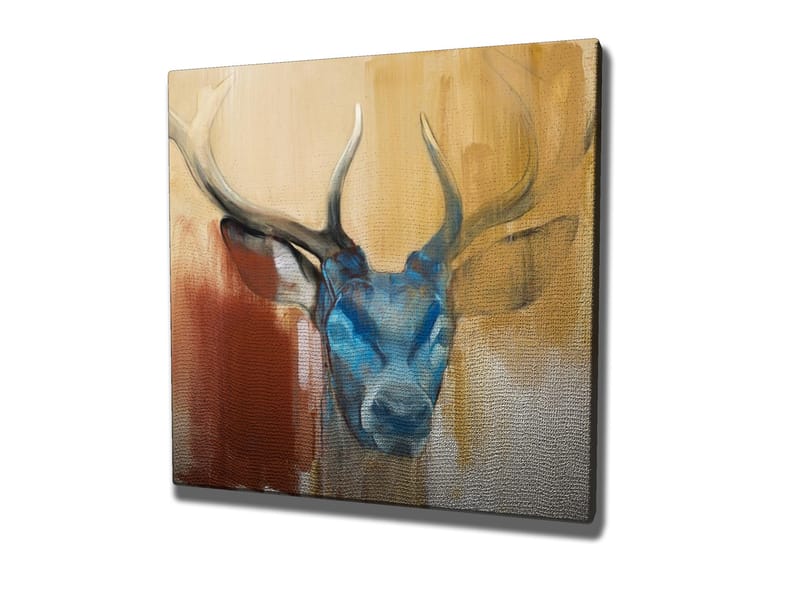 Canvastavla 45x45 cm - Ståtlig hjort med blått huvud och majestätiska horn - Blå / Brun / Beige - Inredning - Tavlor & posters - Canvastavla