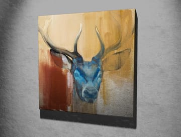 Canvastavla 45x45 cm - Ståtlig hjort med blått huvud och majestätiska horn - Blå / Brun / Beige - Inredning - Tavlor & posters - Canvastavla