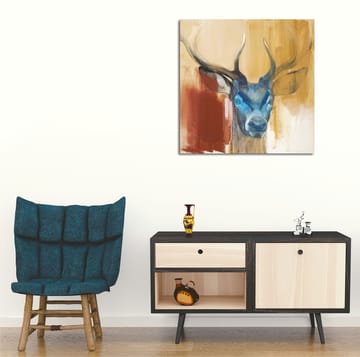 Canvastavla 45x45 cm - Ståtlig hjort med blått huvud och majestätiska horn - Blå / Brun / Beige - Inredning - Tavlor & posters - Canvastavla