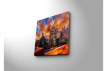 Canvastavla 45x45 cm - Stadssilhuett under en dramatisk solnedgång - Orange / Blå / Grå - Inredning - Tavlor & posters - Canvastavla