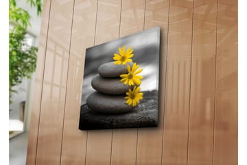 Canvastavla 45x45 cm - Stapel av grå stenar med gula blommor - Grå / Gul - Inredning - Tavlor & posters - Canvastavla