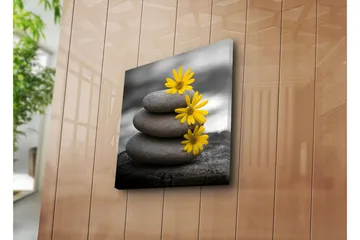 Canvastavla 45x45 cm - Stapel av grå stenar med gula blommor - Grå / Gul - Inredning - Tavlor & posters - Canvastavla