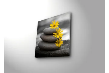 Canvastavla 45x45 cm - Stapel av grå stenar med gula blommor - Grå / Gul - Inredning - Tavlor & posters - Canvastavla