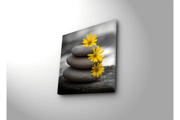 Canvastavla 45x45 cm - Stapel av grå stenar med gula blommor - Grå / Gul - Inredning - Tavlor & posters - Canvastavla