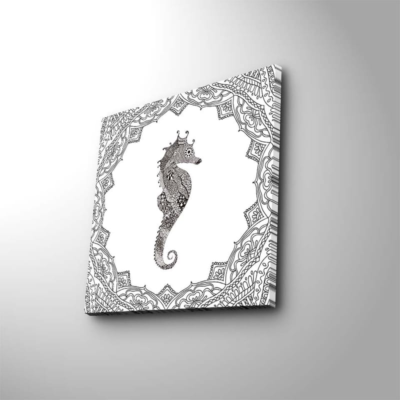 Canvastavla 45x45 cm - Stilig sjöhäst i detaljrik ram - Svart / Vitt - Inredning - Tavlor & posters - Canvastavla