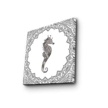 Canvastavla 45x45 cm - Stilig sjöhäst i detaljrik ram - Svart / Vitt - Inredning - Tavlor & posters - Canvastavla