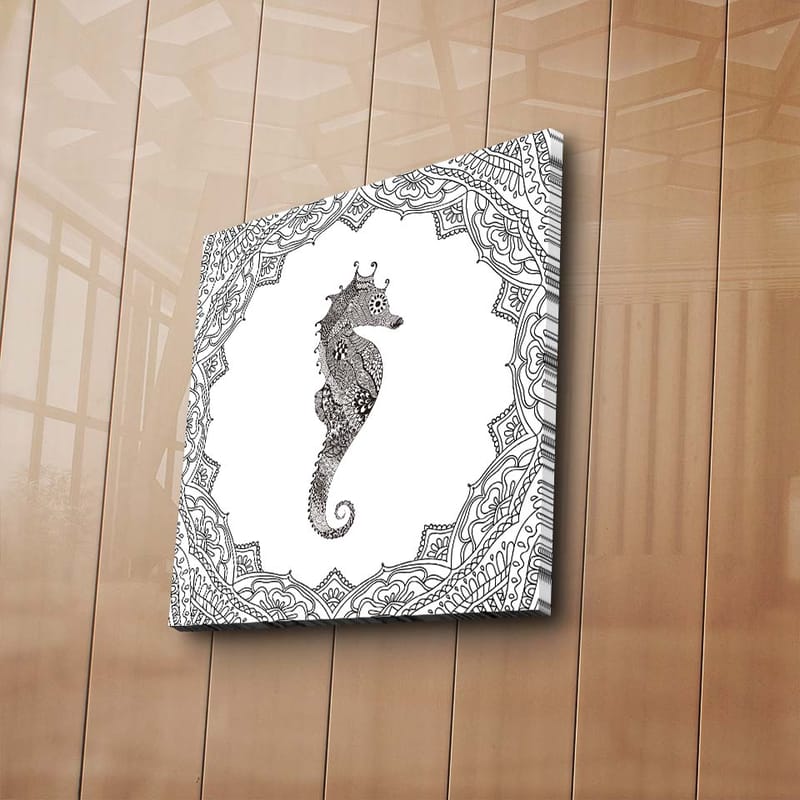 Canvastavla 45x45 cm - Stilig sjöhäst i detaljrik ram - Svart / Vitt - Inredning - Tavlor & posters - Canvastavla