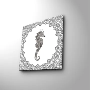Canvastavla 45x45 cm - Stilig sjöhäst i detaljrik ram - Svart / Vitt - Inredning - Tavlor & posters - Canvastavla