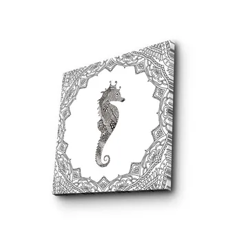 Canvastavla 45x45 cm - Stilig sjöhäst i detaljrik ram - Svart / Vitt - Inredning - Tavlor & posters - Canvastavla