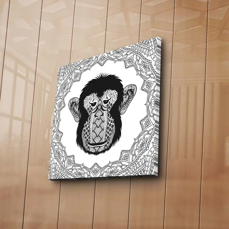 Canvastavla 45x45 cm - Stiliserad apa med intrikata mönster - Svart / Vitt - Inredning - Tavlor & posters - Canvastavla