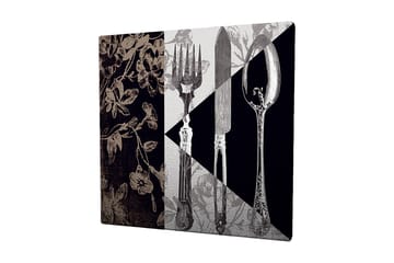 Canvastavla 45x45 cm - Stiliserad komposition av bestick och blommor - Svart / Grå / Beige - Inredning - Tavlor & posters - Canvastavla