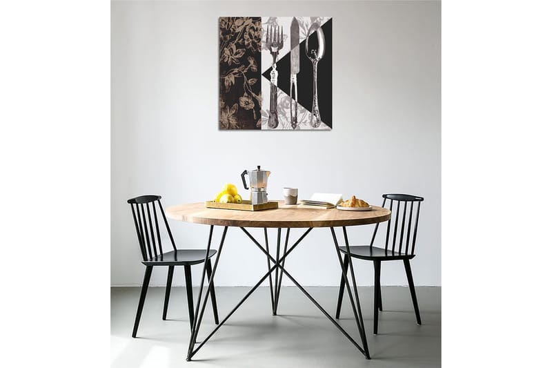 Canvastavla 45x45 cm - Stiliserad komposition av bestick och blommor - Svart / Grå / Beige - Inredning - Tavlor & posters - Canvastavla