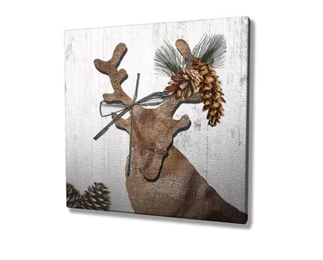 Canvastavla 45x45 cm - Stiliserad ren med kottar och grönska som dekoration - Brunt / Beige / Grönt - Inredning - Tavlor & posters - Canvastavla