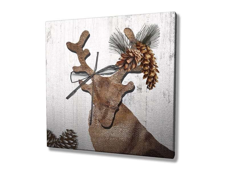 Canvastavla 45x45 cm - Stiliserad ren med kottar och grönska som dekoration - Brunt / Beige / Grönt - Inredning - Tavlor & posters - Canvastavla