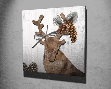 Canvastavla 45x45 cm - Stiliserad ren med kottar och grönska som dekoration - Brunt / Beige / Grönt - Inredning - Tavlor & posters - Canvastavla