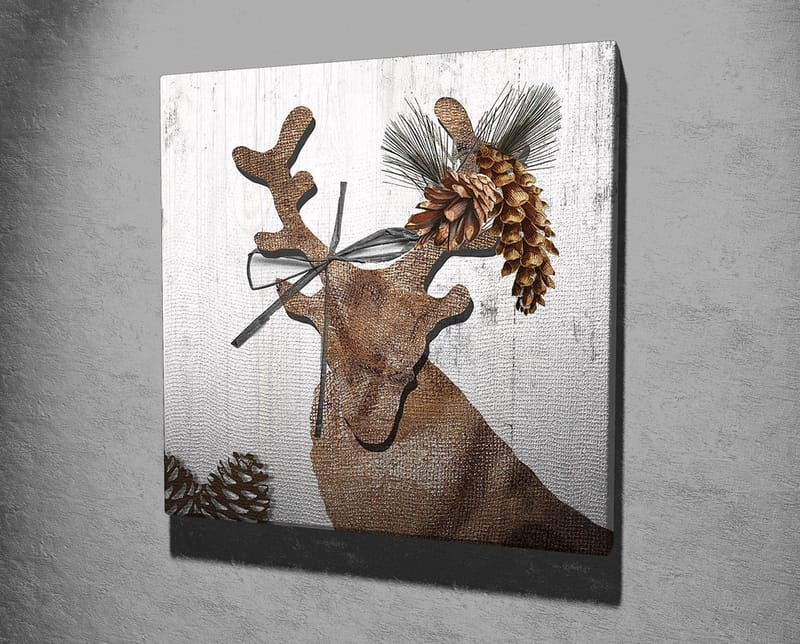 Canvastavla 45x45 cm - Stiliserad ren med kottar och grönska som dekoration - Brunt / Beige / Grönt - Inredning - Tavlor & posters - Canvastavla