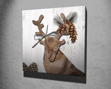 Canvastavla 45x45 cm - Stiliserad ren med kottar och grönska som dekoration - Brunt / Beige / Grönt - Inredning - Tavlor & posters - Canvastavla