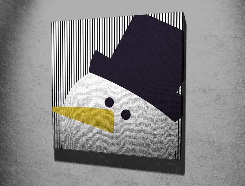 Canvastavla 45x45 cm - Stiliserad snögubbe med hatt och gul näbb - Svart / Vitt / Gult - Inredning - Tavlor & posters - Canvastavla