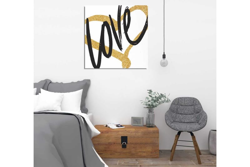 Canvastavla 45x45 cm - Stiliserad text med ordet love i svart och guld - Svart / Guld - Inredning - Tavlor & posters - Canvastavla