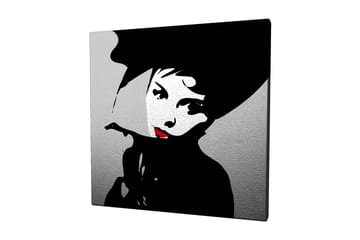 Canvastavla 45x45 cm - Stiliserad porträtt av en kvinna med hatt och röd läppstift - Svart / Vitt / Grått - Inredning - Tavlor & posters - Canvastavla