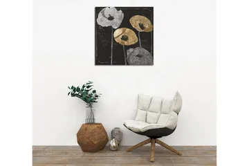 Canvastavla 45x45 cm - Stiliserade blommor i silver och guld mot en svart bakgrund - Silver / Guld / Svart - Inredning - Tavlor & posters - Canvastavla