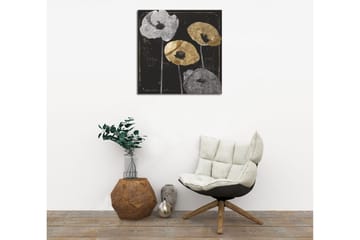 Canvastavla 45x45 cm - Stiliserade blommor i silver och guld mot en svart bakgrund - Silver / Guld / Svart - Inredning - Tavlor & posters - Canvastavla