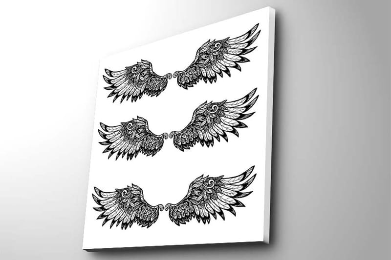 Canvastavla 45x45 cm - Stiliserade fågelvingar i symmetrisk arrangemang - Svart / Vitt - Inredning - Tavlor & posters - Canvastavla